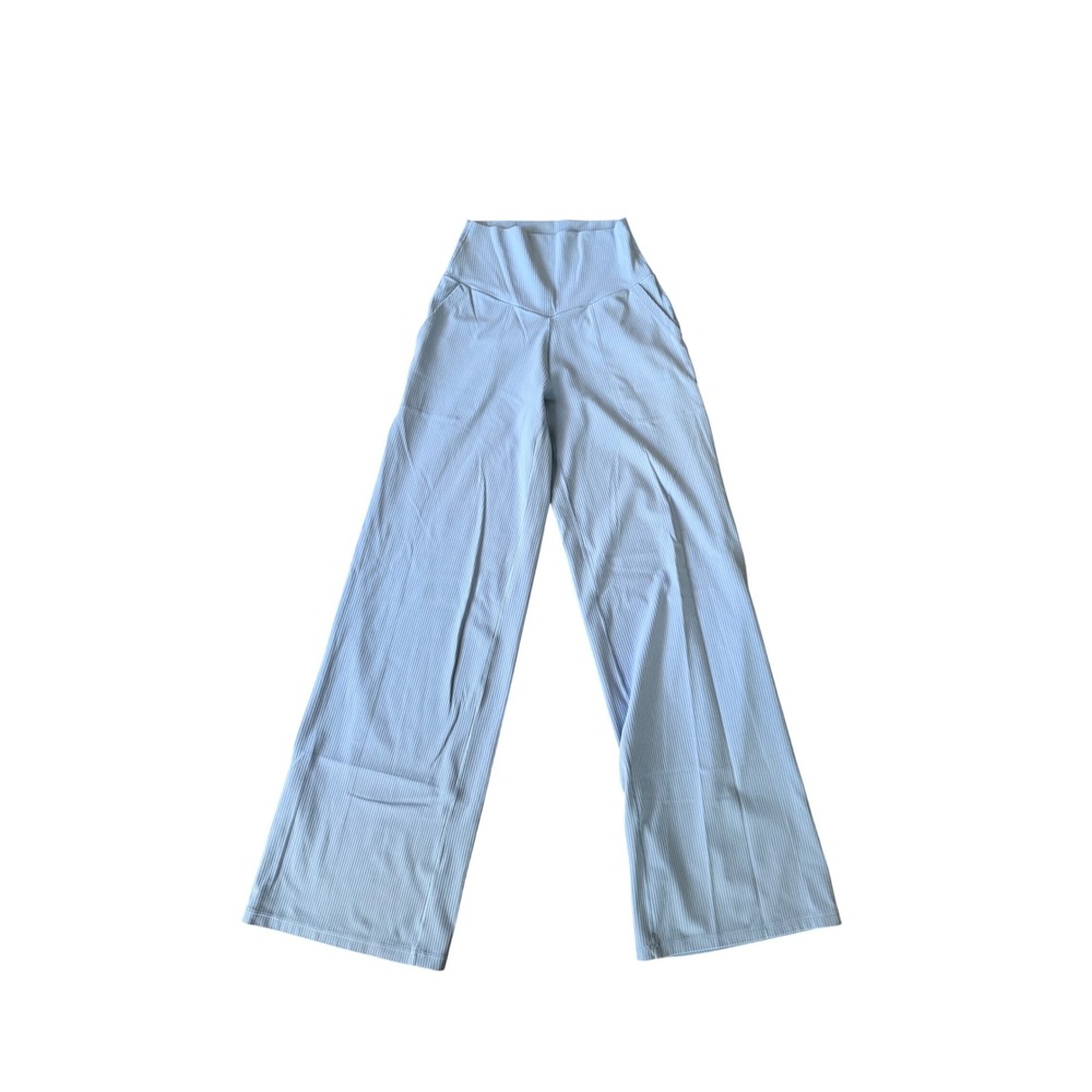 Aerie OFFLINE Real Me Xtra Ribbed High Rise Wide Leg Trouser Pants Blue Small